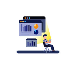 stock market mobile monitor, man use tab vector flat design