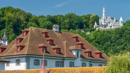 Scenic panorama view on city Lucerne, old town and river