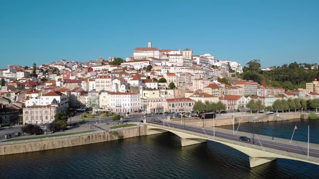 Aerial View Of Coimbra In Portugal and Mondego River