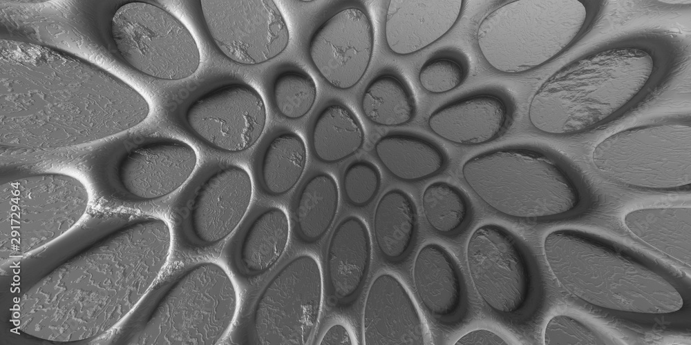 Poster black abstract 3d design background, organic shape rounded with hole and texture on surface. wallpap