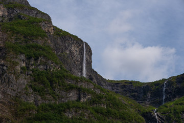 Kjelfossen Waterfall from Gudvangen, Sogn og Fjordane, Norway. July 2019