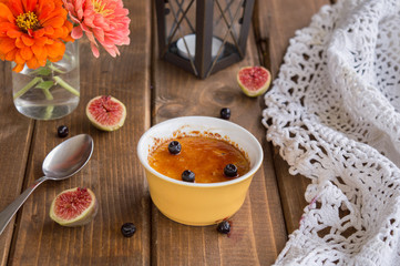 Cream brulee  with blueberries