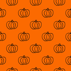 Pumpkin seamless pattern. Black pumpkin background foe Harvest festival or Thanksgiving day. Halloween orange repeating print