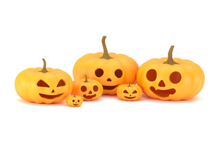 3D rendering , Group of pumpkin heads with different emotions for Halloween decoration, Fun and scary pumpkins, Isolated on white background, clipping path