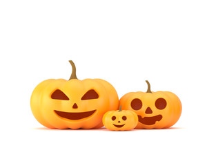 3D rendering , Group of pumpkin heads with different emotions for Halloween decoration, Fun and scary pumpkins, Isolated on white background, clipping path