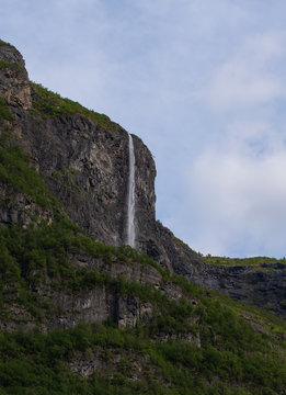Kjelfossen Waterfall from Gudvangen, Sogn og Fjordane, Norway. July 2019