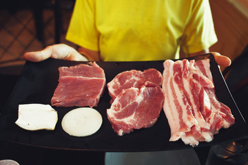 Fresh raw pork for steak or barbecue 