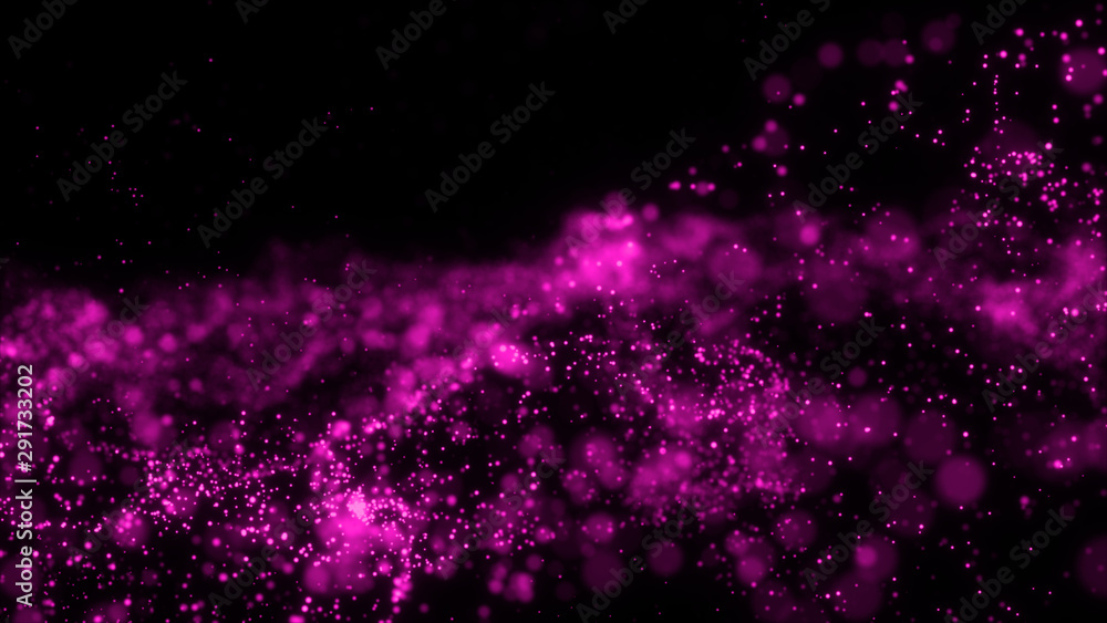 Wall mural dark pink background.light illuminating pink glitter particles abstract futuristic with bokeh backgr