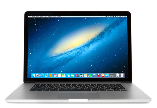 Front view of Macbook Pro. MacBook is a brand of notebook computers manufactured by Apple Inc.