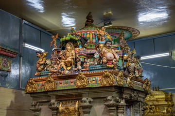 Colourful statues of Hindu religious deities adorning at Sri Veeramakaliamman Temple