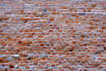 vintage natural brick wall with a lot of ancient patina