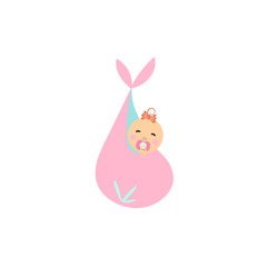 Flat style icon of happy girl in diaper. Simple object for baby shower.