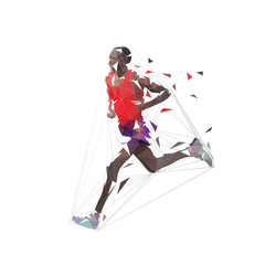Marathon runner, low polygonal isolated vector illustration, side view. Geometric african american running athlete