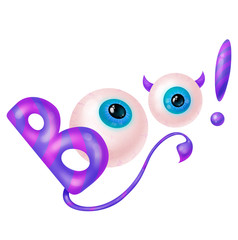 The frightening inscription BOO. Bulging eyes. Illustration