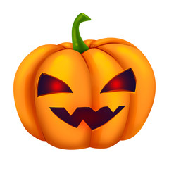 Funny scary orange pumpkin. Glowing eyes. Illustration