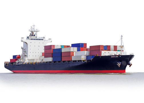 Container Cargo ship on white background