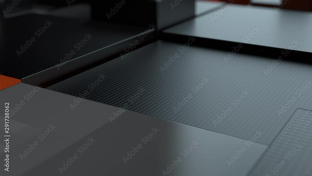 Poster abstract color 3d render of segmented into squares surface. some cubes has detailed texture. depth o
