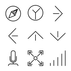 User interface outline icon set include gps,clock,next,back,up,down,podcast,full screen,signal