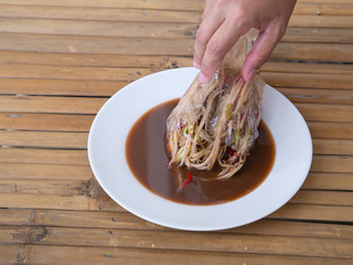 Papaya salad in plastic bag