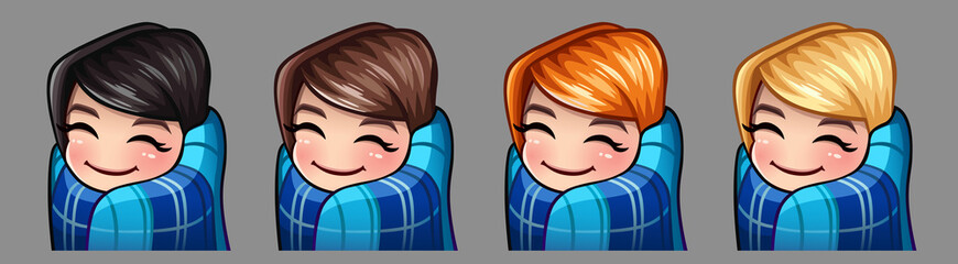 Emotion icons cozy girl with a plaid for social networks and stickers