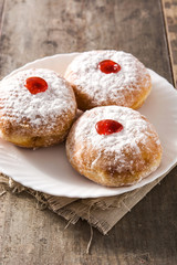 Hanukkah sufganiyot. Traditional Jewish donuts for Hanukkah.