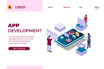 teamwork for app development in isometric illustration, increased application work