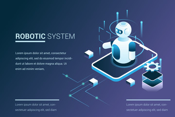 future system automation with robot capabilities in 3d isometric illustration style