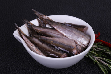 Anchovy fish snack in the bowl