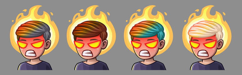 Emotion icons rage boy for social networks and stickers. Vector illustration