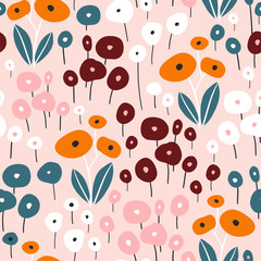 Seamless pattern with flowers. Creative minimalistic floral texture. Great for fabric, textile Vector Illustration