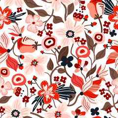 Seamless pattern with flowers. Creative minimalistic floral texture. Great for fabric, textile Vector Illustration