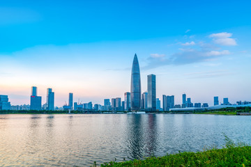 Fototapeta na wymiar Shenzhen City Skyline and Office Building Architectural Landscape