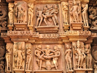 The frescoes are erotic inside the temples of the Western group including Visvanatha-Khajuraho, Madhya Pradesh, India, UNESCO heritage