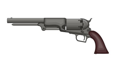 Revolver Pistol on white background. Vintage Colt Revolver Drawing