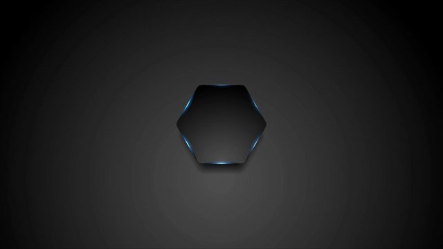 Black hexagon with blue neon light abstract motion design. Tech glowing geometric background. Video animation Ultra HD 4K 3840x2160