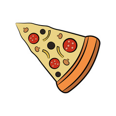 A slice of pizza. Top view. Vector drawing. Isolated object on a white background. Isolate.