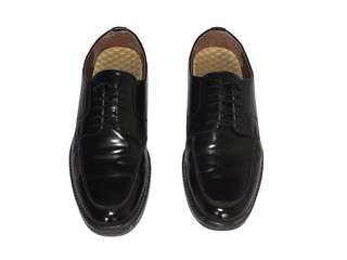 Men's Black Leather Shoes Isolated on White Background.