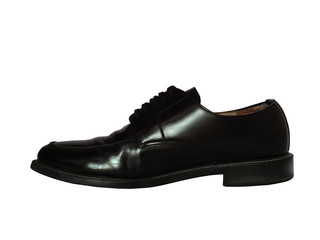 Men's Black Leather Shoes Isolated on White Background.