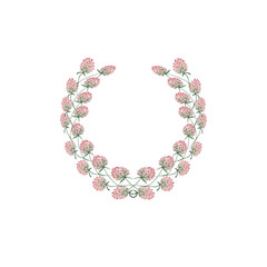Watercolor illustration of a wreath with clover flowers painted by hand in watercolor paints and is perfect for all types of design and printing.