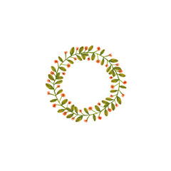 Watercolor illustration of a wreath with red flowers painted with watercolor paints by hand and is perfect for all types of design and printing.