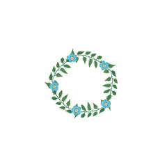 Watercolor illustration of a wreath with blue flowers painted with watercolor paints by hand and is perfect for all types of design and printing.
