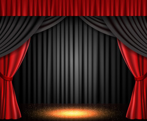 Background with red and black theatre curtain