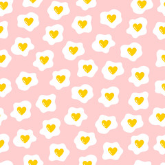 Egg with hearts seamless pattern. Breakfast. Cute eggs. Vector