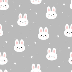 Cute rabbit seamless pattern. Kids illustration. Bunny on grey background