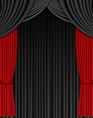 Background with red and black theatre curtain