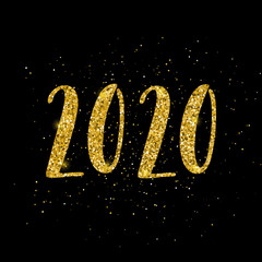 Happy New Year 2020 poster with hand drawn lettering.