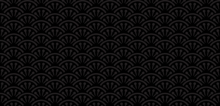 Black Uchiwa Japanese Fan Decorative Luxury Pattern Background