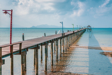 Wood pier bridge on the sea