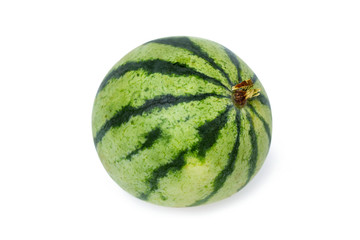 Closeup image of small striped thai watermelon isolated at white background.