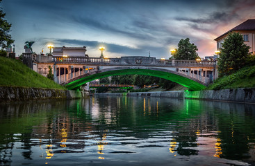  Dragon bridge (Zmajski most), symbol of Ljubljana, capital of Slovenia, Europe.